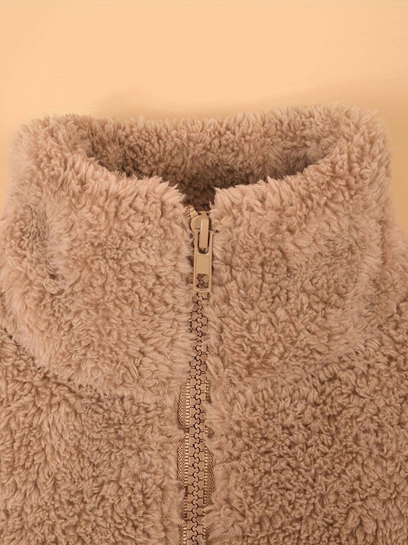 Antmvs Fuzzy Zip Up Jacket, Casual Long Sleeve Solid Outerwear, Women's Clothing