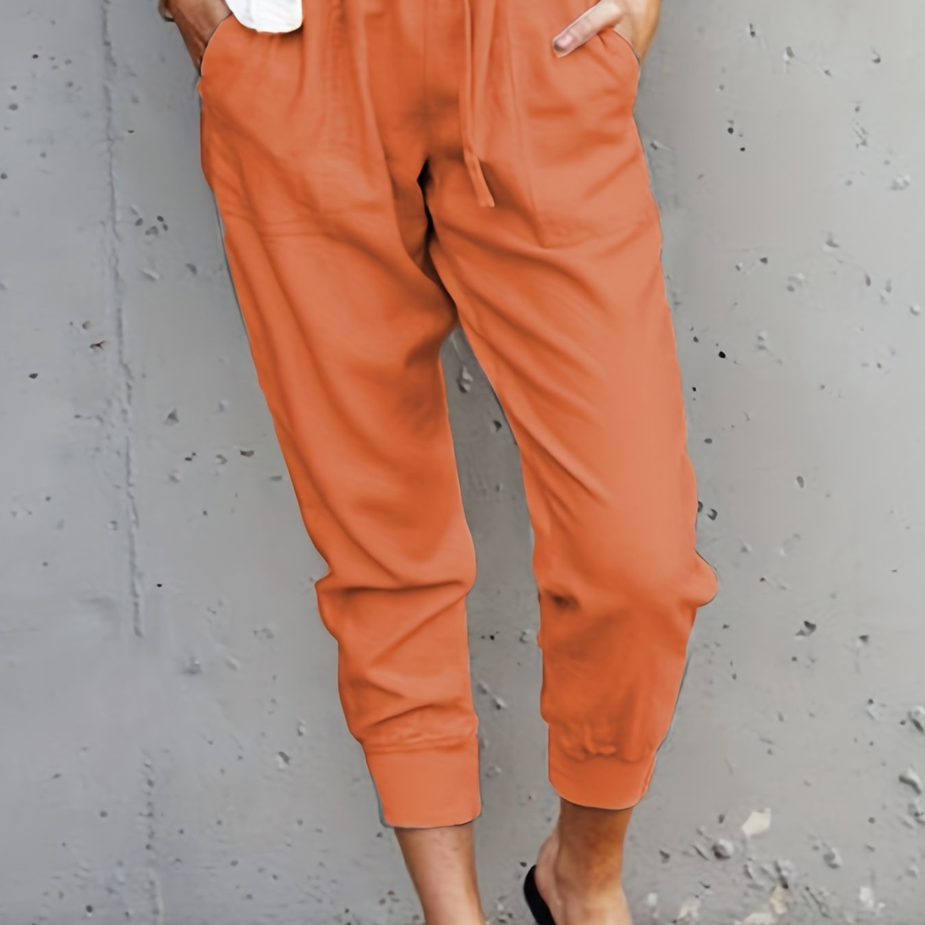 Antmvs Minimalist Drawstring Waist Pants, Solid Casual Pants For Spring & Summer, Women's Clothing