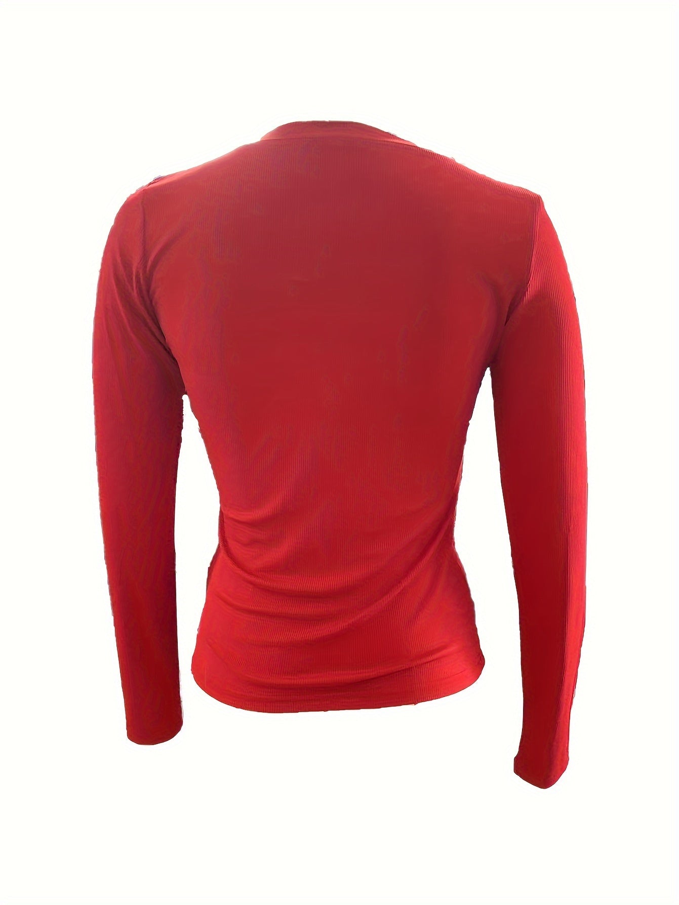 Antmvs Solid V Neck T-Shirt, Casual Long Sleeve Slim Top For Spring & Fall, Women's Clothing