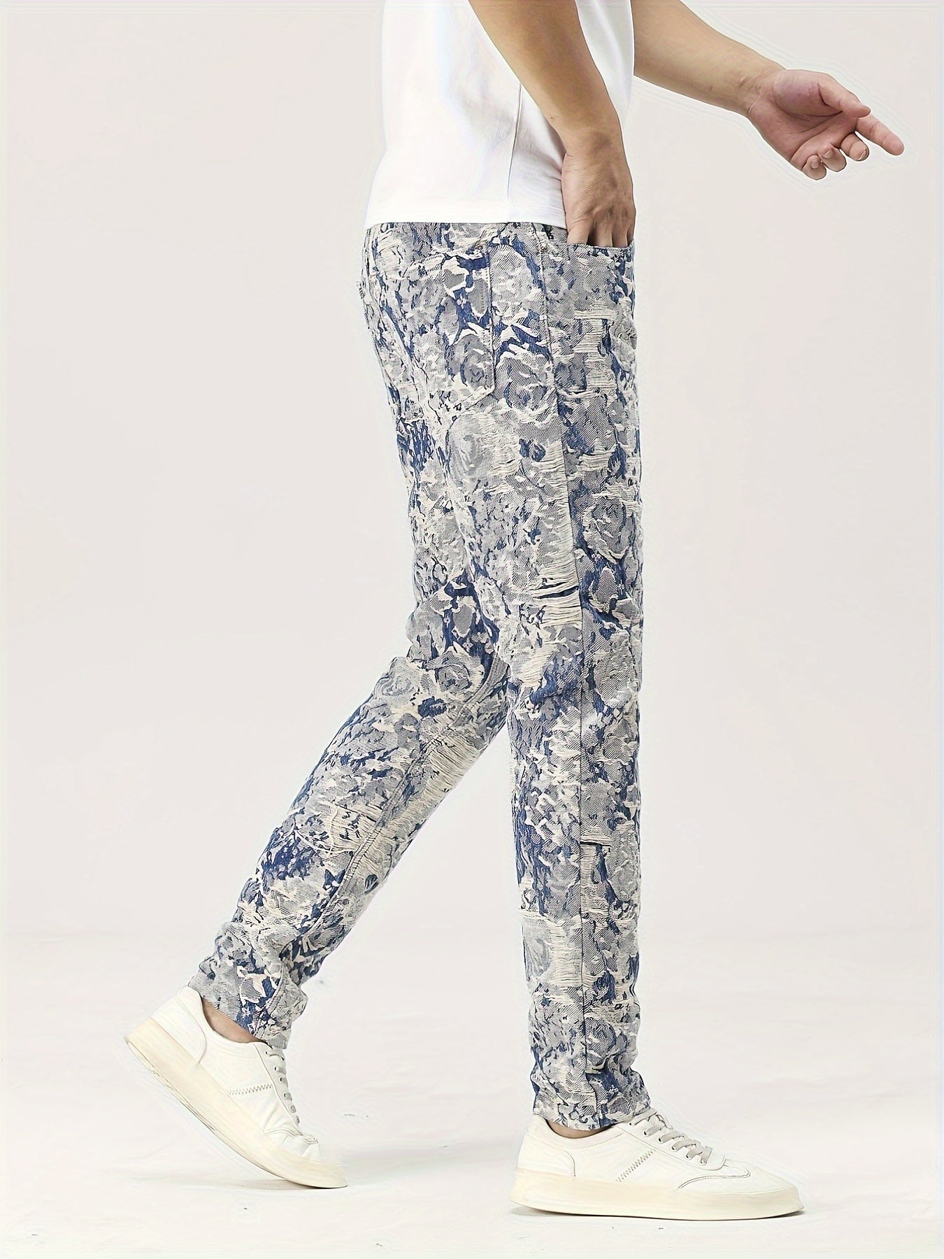 Antmvs Men's Jacquard 2pcs, Trendy Lapel Long Sleeve Jacket And Straight Leg Stylish Pants For Spring And Autumn
