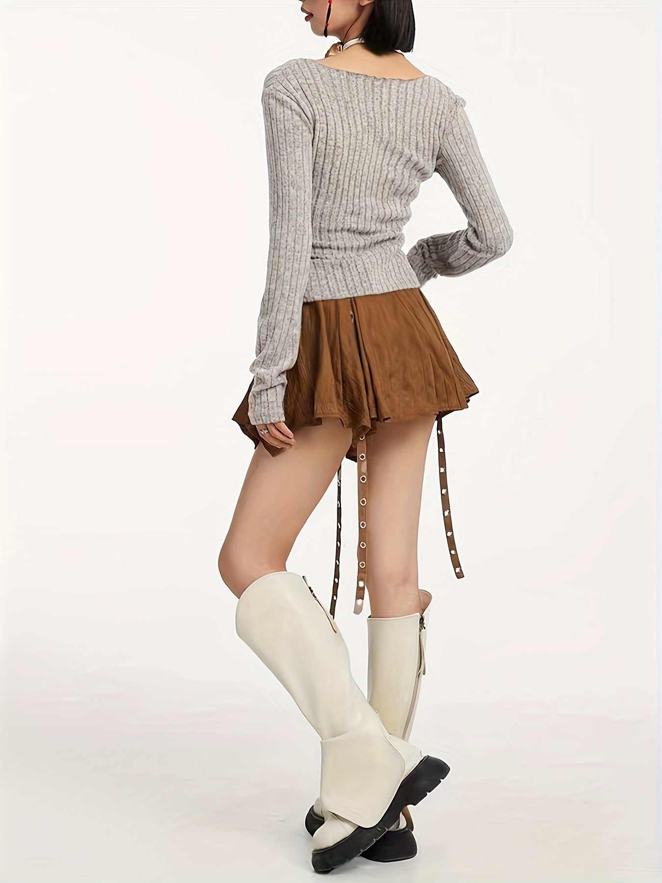 Antmvs Long Sleeve Ribbed T-Shirt, Casual Button Up Top For Spring & Fall, Women's Clothing