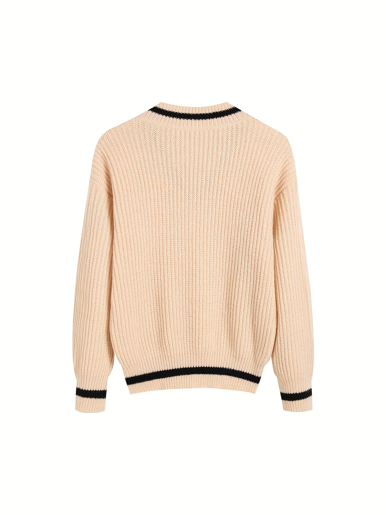 Antmvs Striped Print Knit Sweater, Casual V Neck Long Sleeve Sweater, Women's Clothing