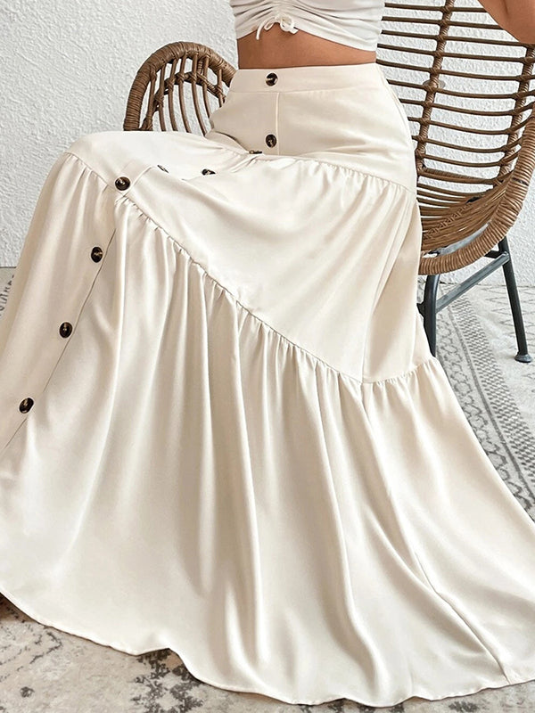 Antmvs Split-Joint Pleated Buttoned Loose Skirts Bottoms