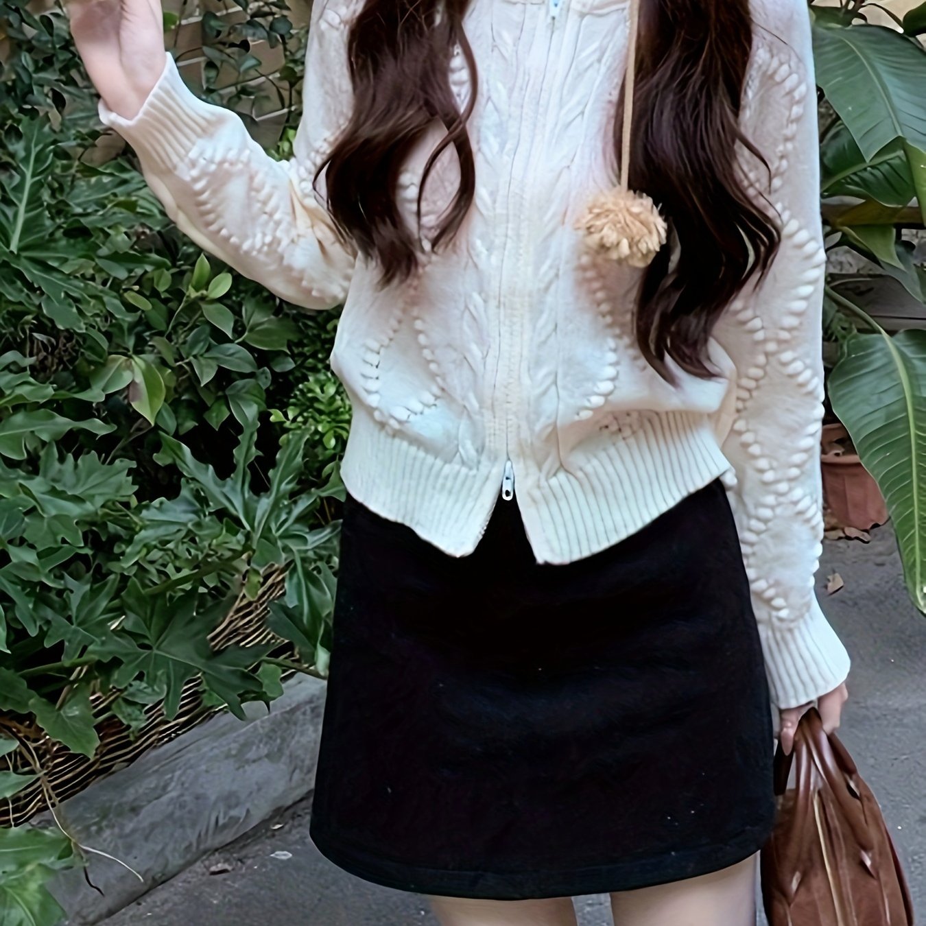Antmvs Solid Zip Up Cable Knit Cardigan, Casual Long Sleeve Sweater For Spring & Fall, Women's Clothing