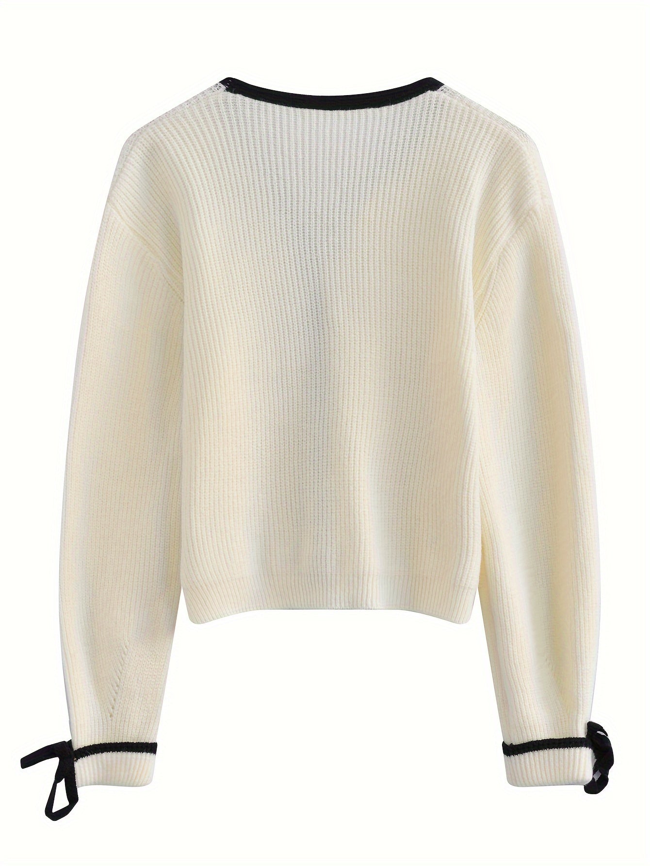 Antmvs Lace Up Button Down Knit Cardigan, Casual V Neck Long Sleeve Fashion Sweater, Women's Clothing
