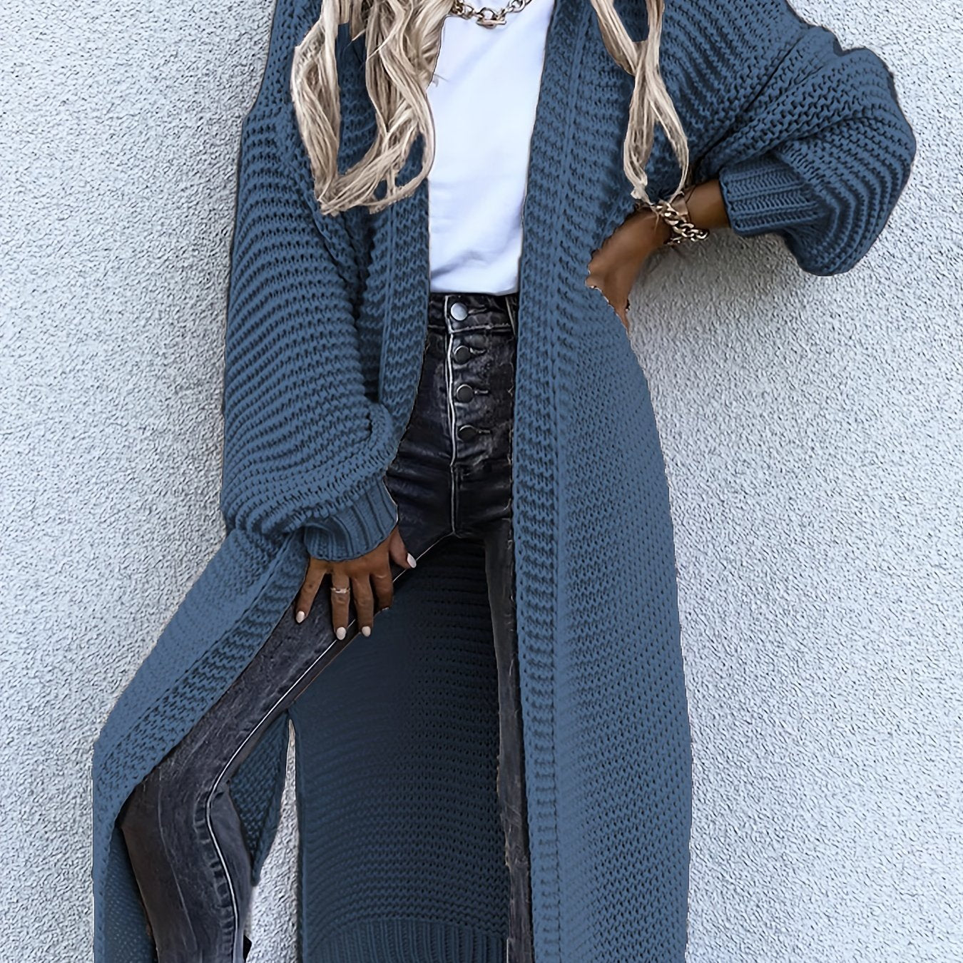 Antmvs Solid Open Front Side Split Cardigan, Casual Long Sleeve Cardigan For Spring & Fall, Women's Clothing