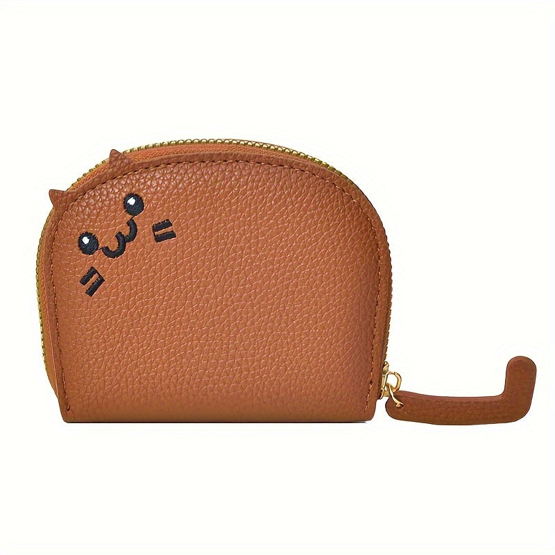 Cute Cartoon Cat Mini Coin Purse, Sweet Style Faux Leather Wallet With Multiple Card Slots(10.49cmx 8.99cm)