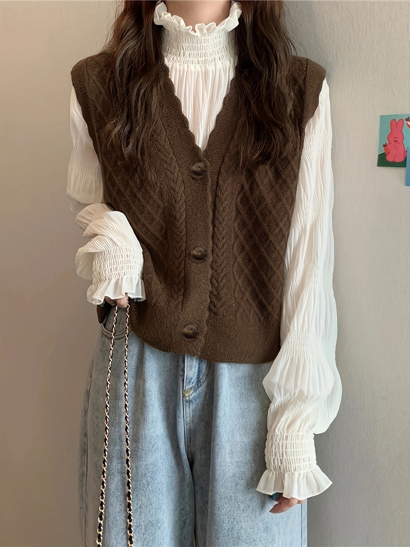 Antmvs Button Front V Neck Vest, Casual Sleeveless Tank Vest For Fall & Winter, Women's Clothing