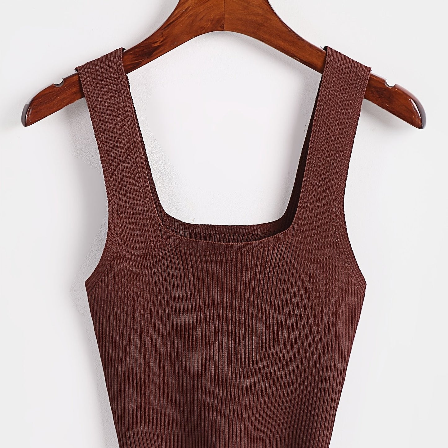 Antmvs Solid Cropped Rib Knitted Vest, Elegant Sleeveless Summer Stretchy Vest, Women's Clothing