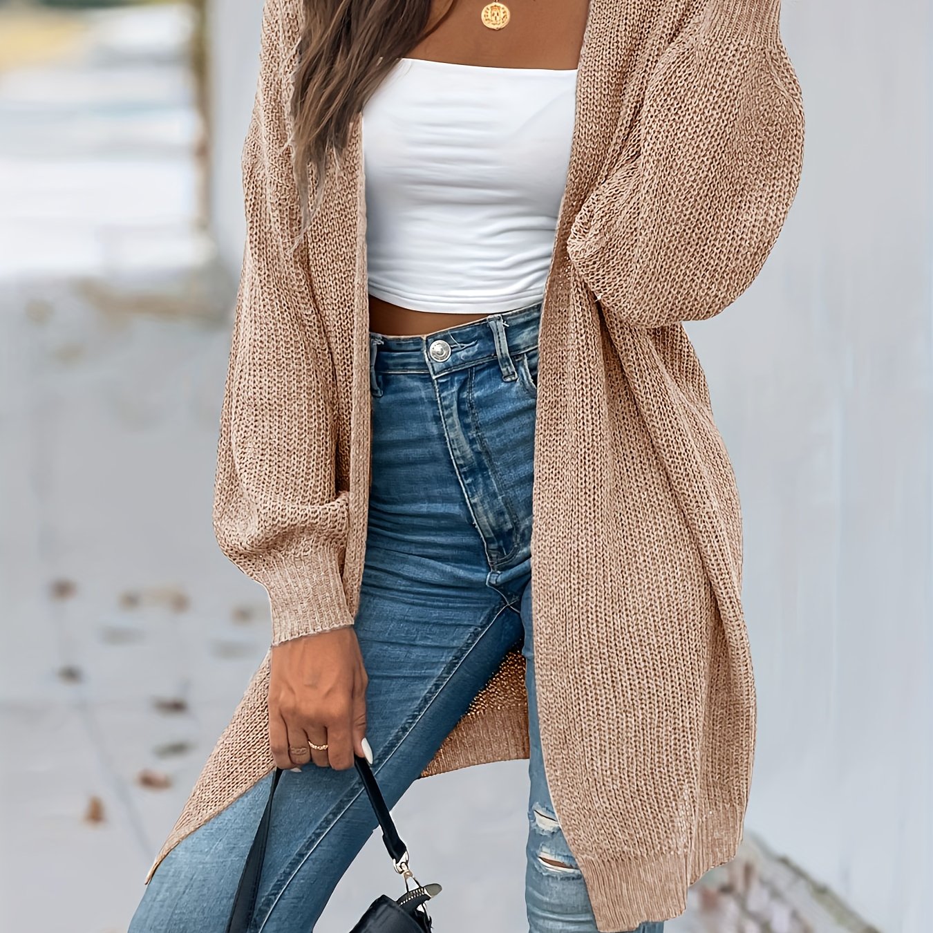 Antmvs Open Front Vintage Cardigan, Loose Long Sleeve Sweaters, Casual Long Knitwear Coat, Women's Clothing