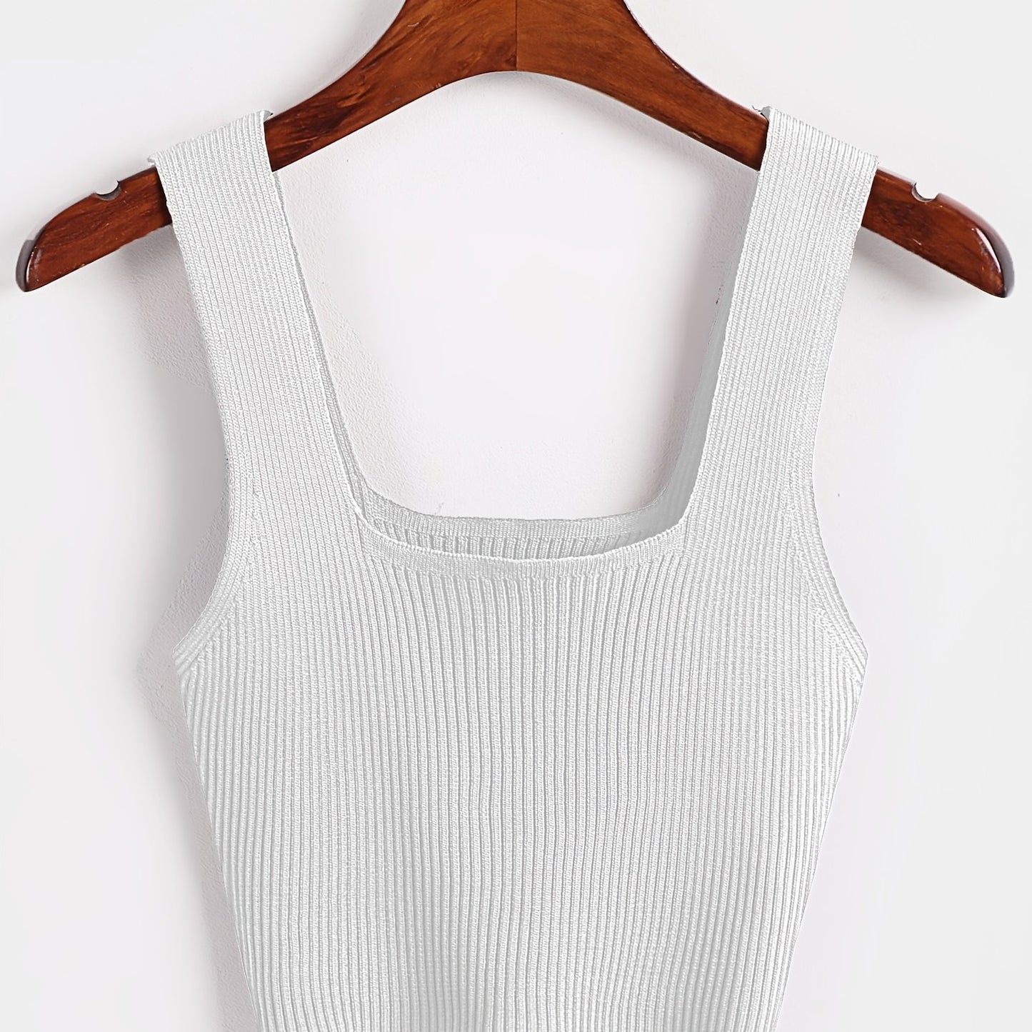 Antmvs Solid Cropped Rib Knitted Vest, Elegant Sleeveless Summer Stretchy Vest, Women's Clothing