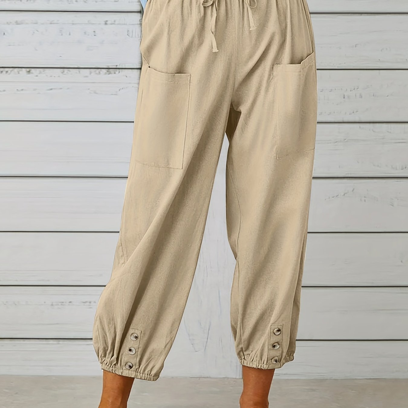 Antmvs Boho Baggy Harem Pants With Pockets, Drawstring Waist Casual Pants For Spring & Summer, Women's Clothing