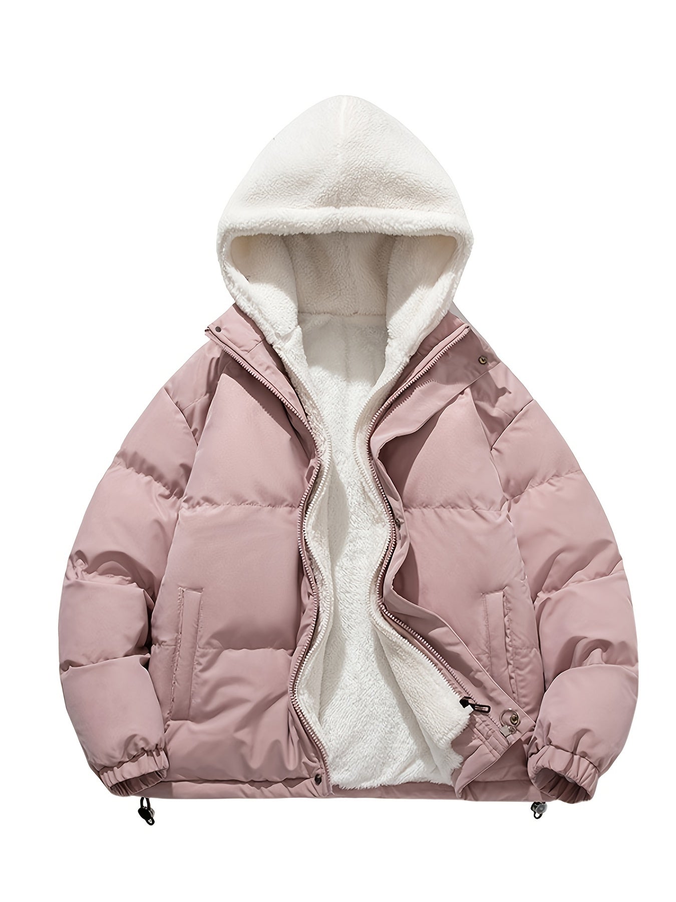 Antmvs Unisex Warm Fleece Hooded Winter Jacket, Casual Cotton Padded Coat For Men And Women Couples Fall Winter