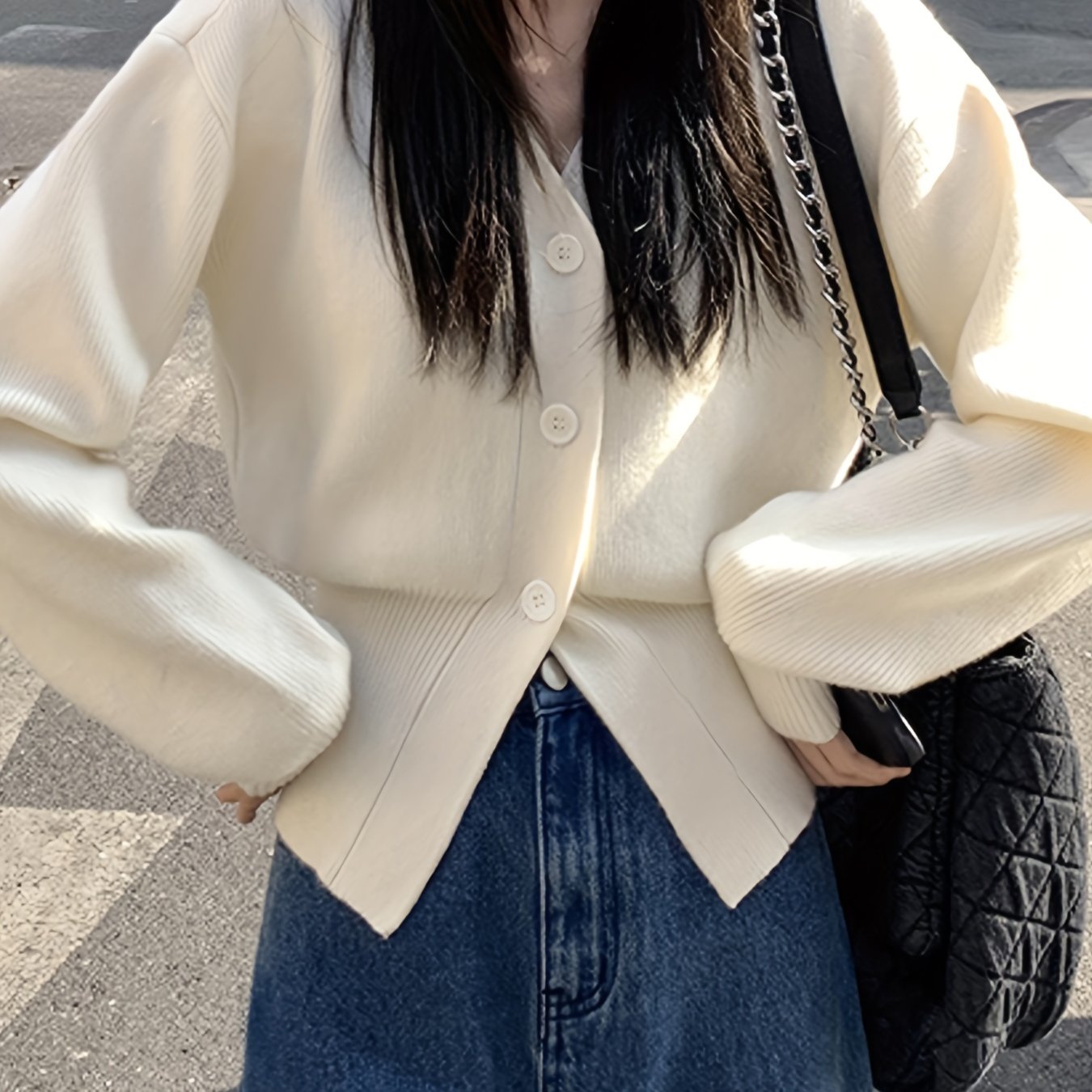 Antmvs Solid Button Front Knit Cardigan, Elegant Long Sleeve Sweater For Spring & Fall, Women's Clothing