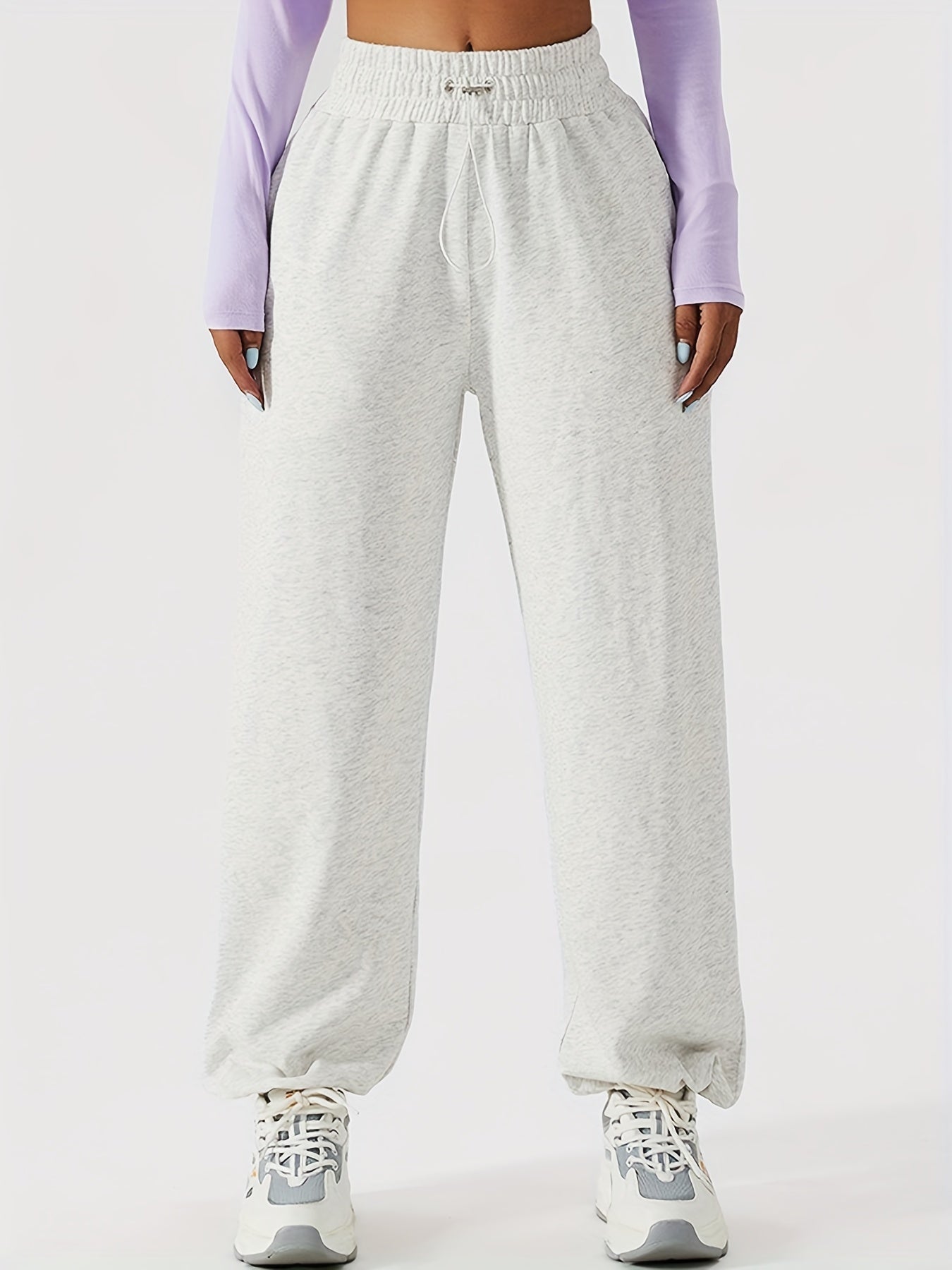Antmvs Drawstring Elastic Waist Casual Sports Pants With Pocket, Comfortable Solid Color Sweatpants, Women's Athleisure