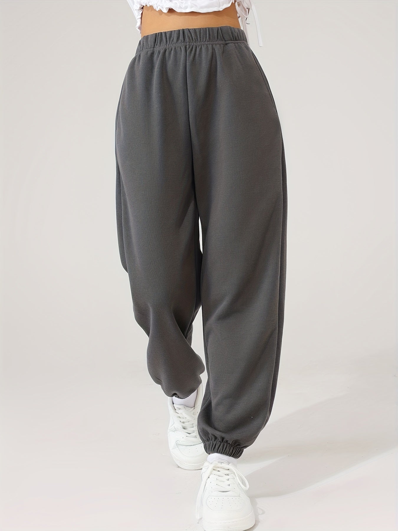 Antmvs Women's Elastic Solid Color High Waist Sweatpants Autumn And Winter, Comfortable Loose Workout Pocket Jogger Pants, Women's Activewear