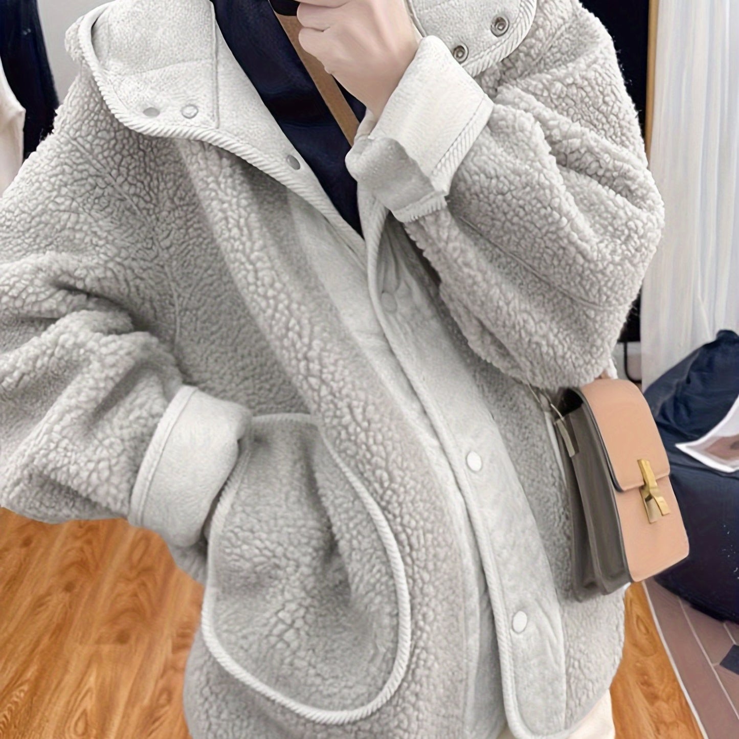 Antmvs Women's Maternity Solid warm Fleece Hooded Jacket Fashion Fleece Thick Casual Hoodies Fall Winter, Pregnant Women's Clothing