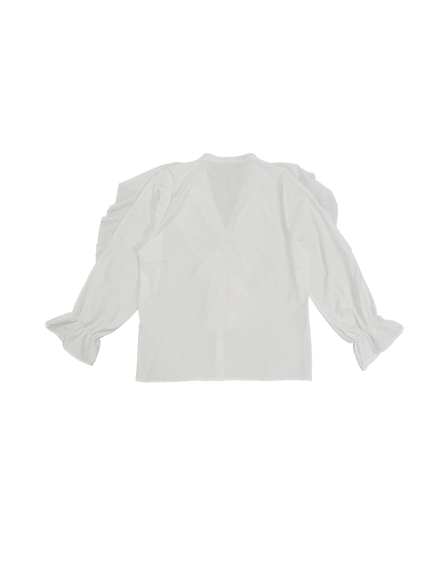 Plus Size Elegant V-Neck Ruffle Trim Blouse - Chic Solid Color Short Sleeve Shirt for Spring and Fall - Semi-Sheer Woven Fabric, Non-Stretch, Shirting Style