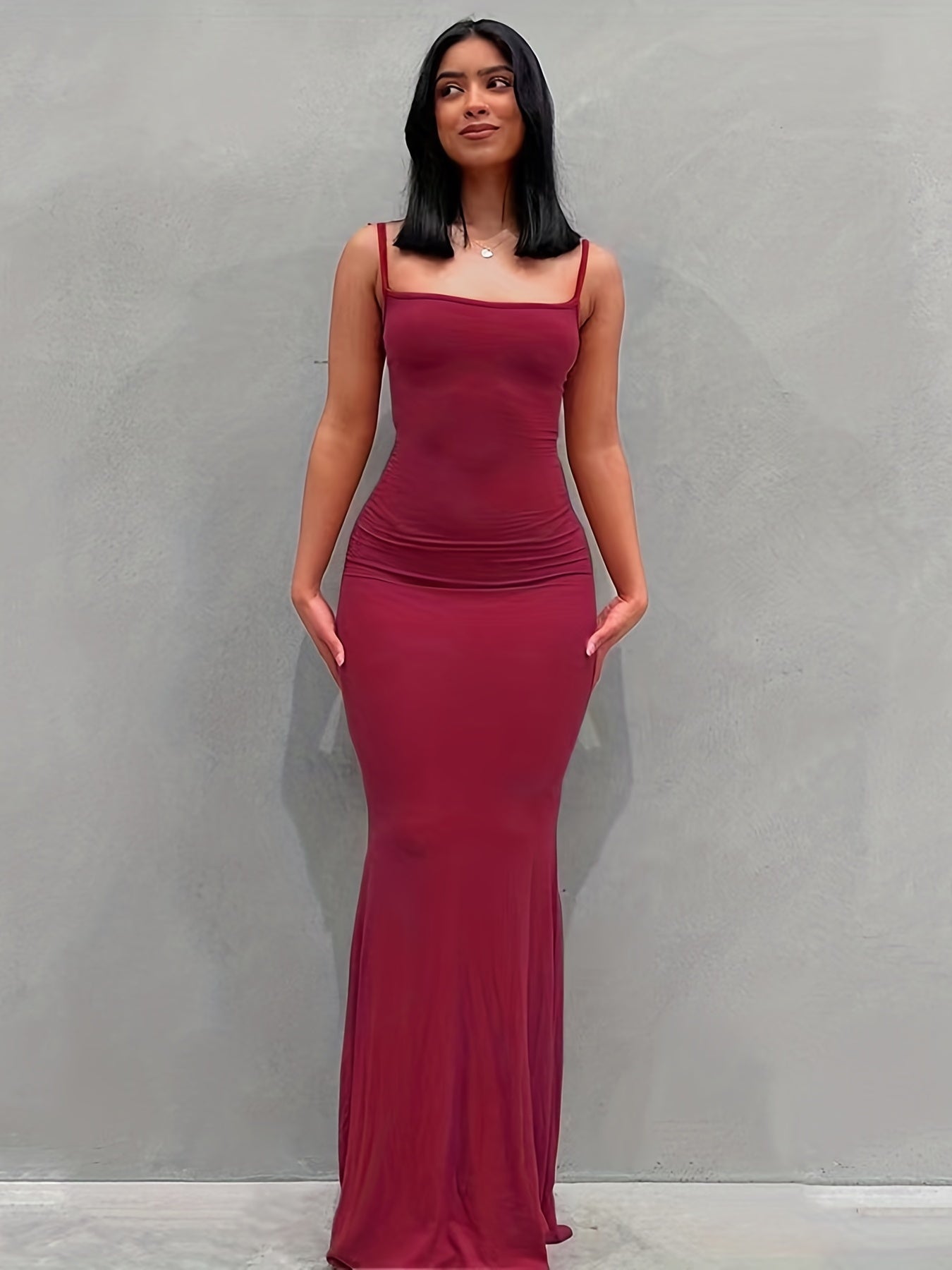 Antmvs Cami Bodycon Dresses ,Sexy Maxi Sleeveless Solid For Party Night, Women's Dresses