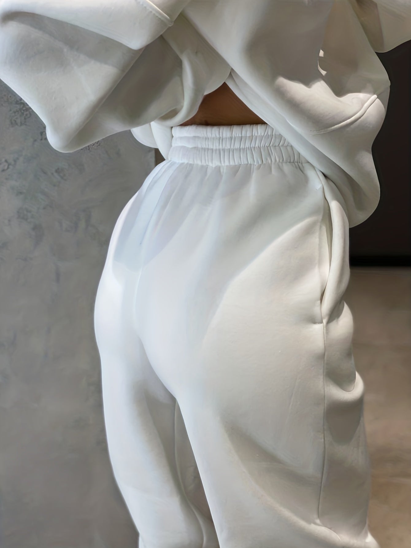 Antmvs Casual Solid Two-piece Set, Kangaroo Pocket Hoodie & Wide Leg Pants Outfits, Women's Clothing