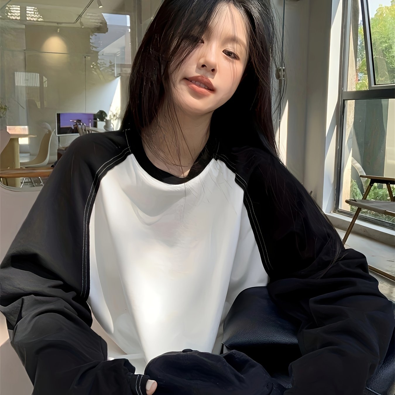 Antmvs Color Block Raglan Neck Tee, Casual Long Sleeve T-shirt, Women's Clothing