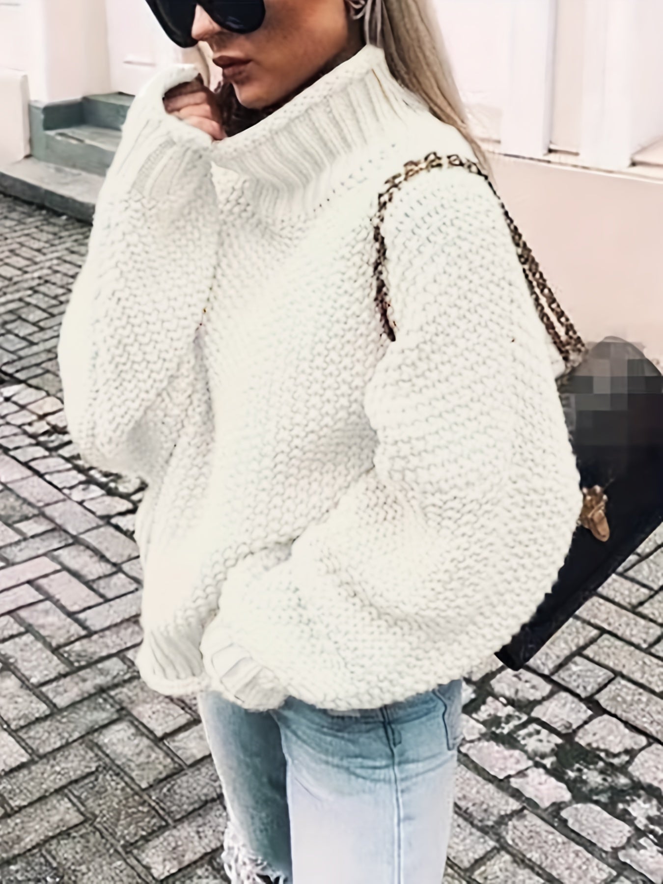 Antmvs Solid Turtle Neck Pullover Sweater, Casual Long Sleeve Sweater For Fall & Winter, Women's Clothing