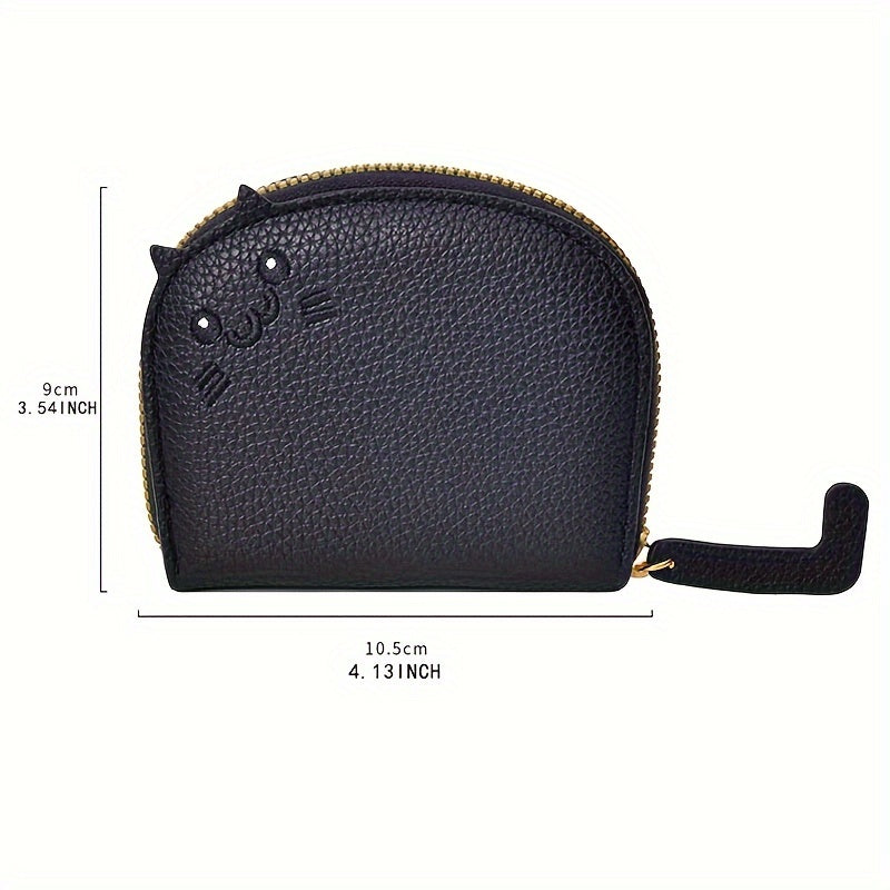 Cute Cartoon Cat Mini Coin Purse, Sweet Style Faux Leather Wallet With Multiple Card Slots(10.49cmx 8.99cm)