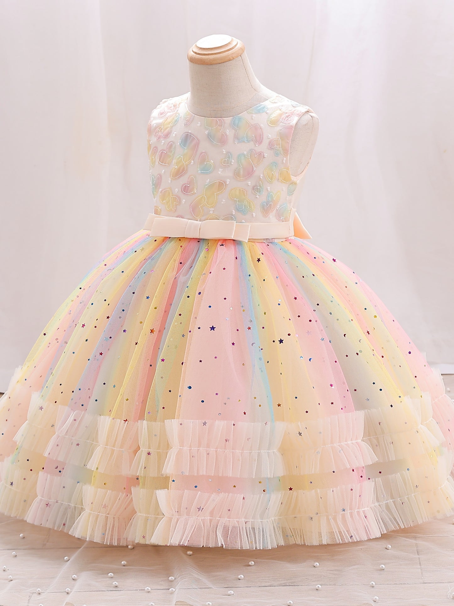 One-year-old Girls Dreamy Princess Gauze Dress - Elegant & Fluffy Formal Wear for Stylish Show-Stoppers - Perfect Birthday Party Outfit, Soft & Breathable