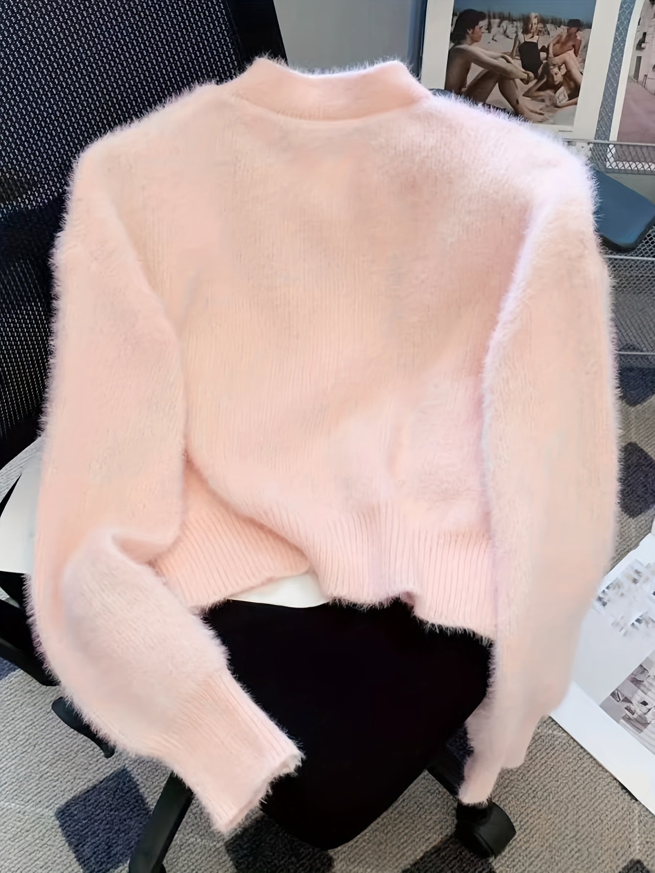 Antmvs Solid Plush Button Up Knit Cardigan, Casual Long Sleeve Soft Cozy Sweater, Women's Clothing