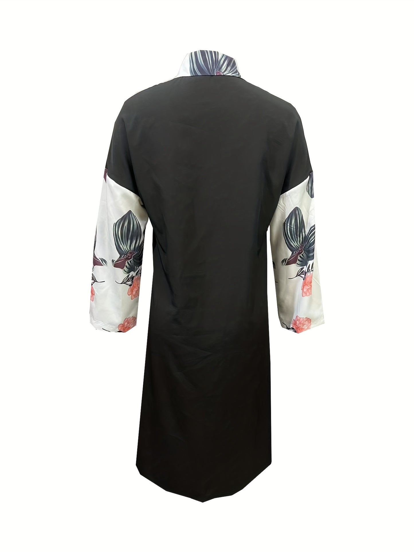 Antmvs Graphic Print Splicing Dress, Casual Button Front Long Sleeve Dress, Women's Clothing