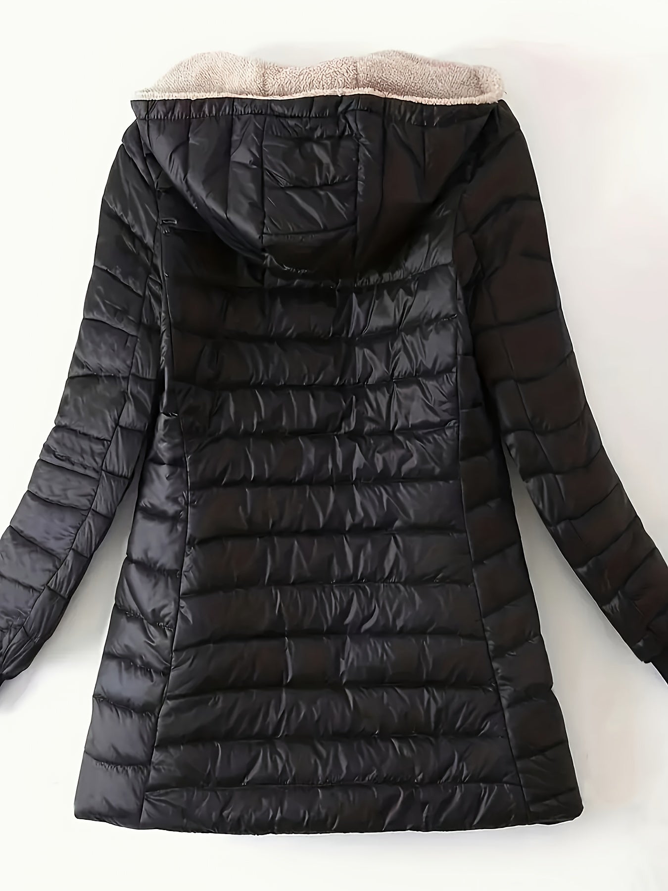 Antmvs Mid-length Hooded Slim Fit Fleece Padded Jacket, Warm Solid Color Causal Winter Coat, Women's Activewear