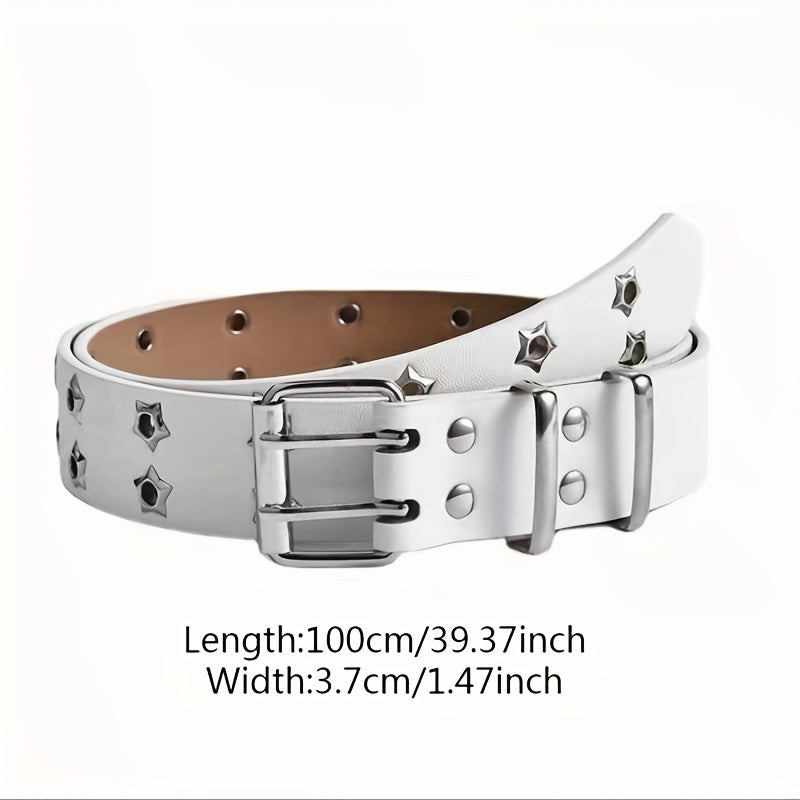 Antmvs Punk Pentagram Eyelet Belt Hip Hop Hollow Out Double Pin Buckle Rivet Belt Y2K Jeans Pants Belt For Women