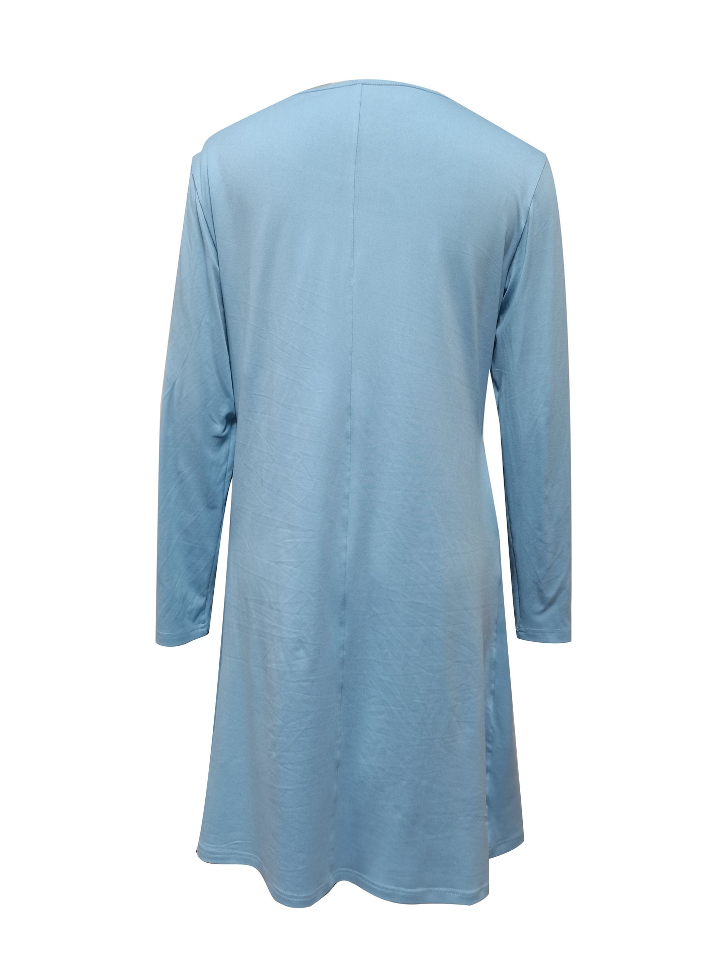 Antmvs Tucked Solid Dress, Casual Crew Neck Long Sleeve Dress, Women's Clothing