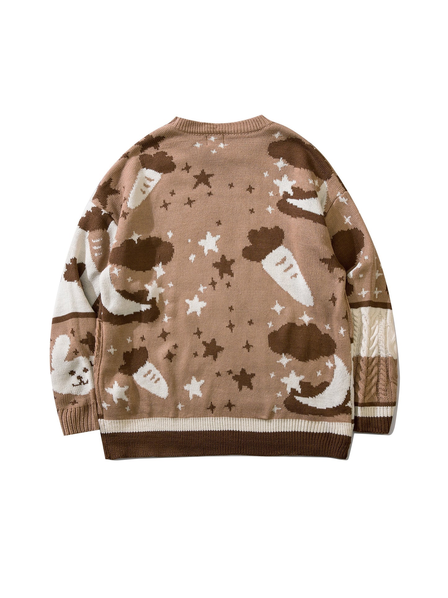 Antmvs Cartoon Rabbit Pattern Knitted Sweater, Men's Casual Warm Slightly Stretch Round Neck Pullover Sweater For Fall Winter
