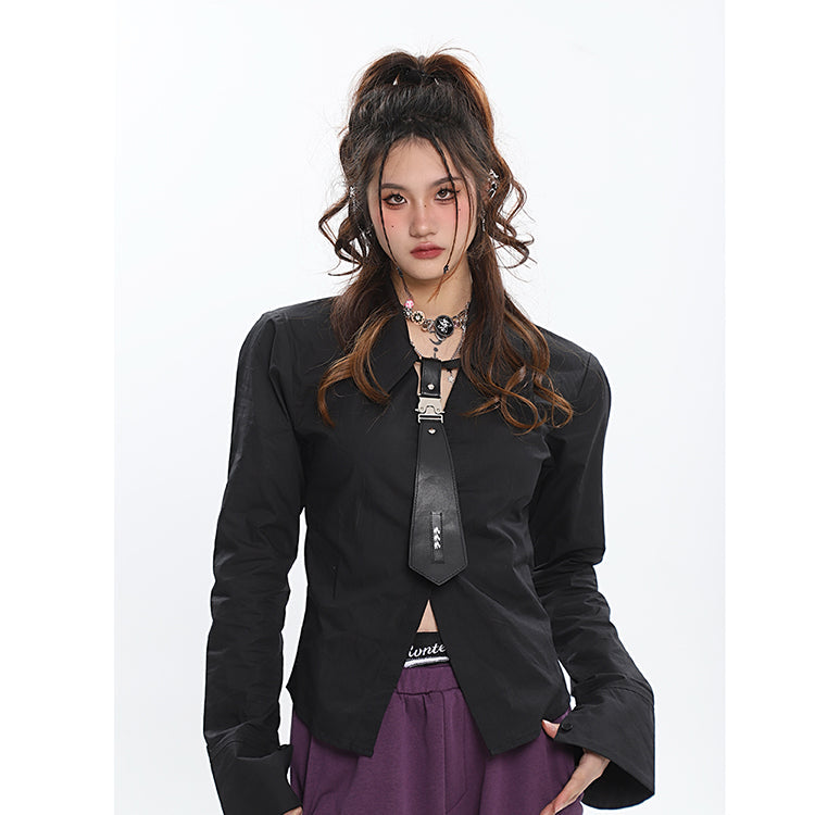 Antmvs Neo Basic Minimalist V-Neck Short Versatile Long Sleeve Office Shirt Top