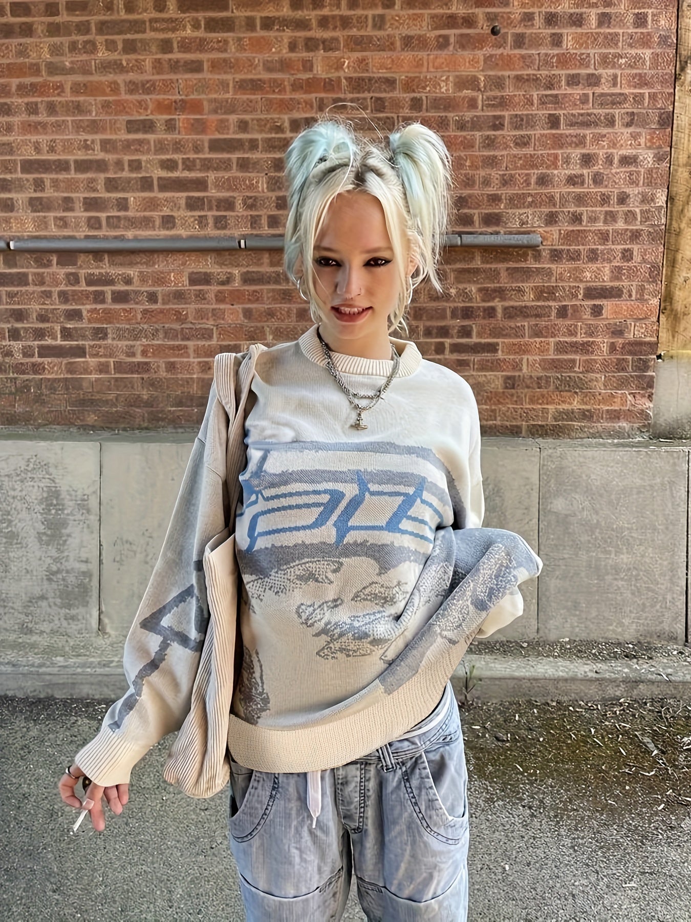 Antmvs Y2K Long Sleeve Sweater, Loose Casual Sweater For Spring & Fall, Women's Clothing