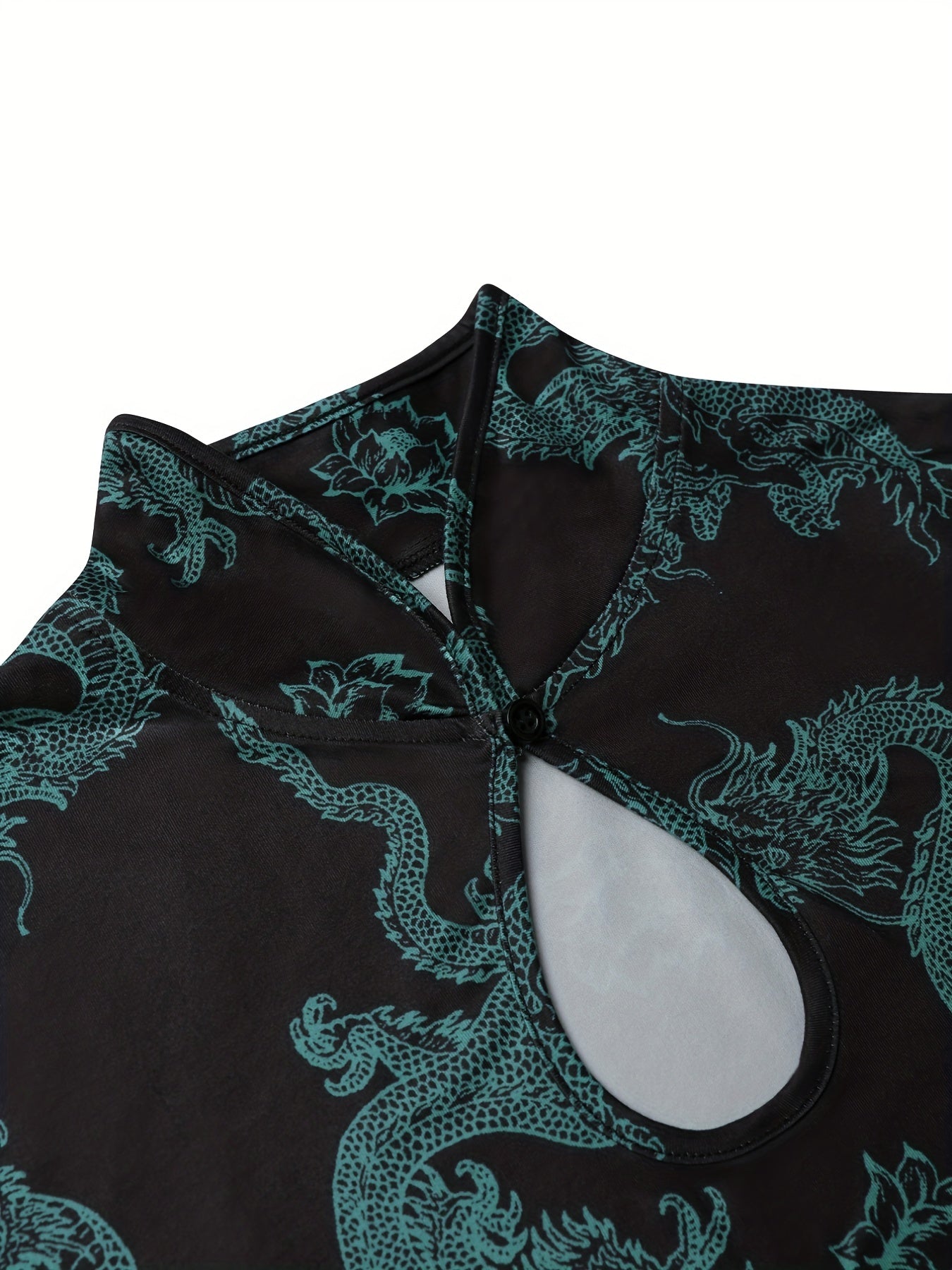 Antmvs Chinese Vintage Cheongsam, Bodycon Long Sleeve Keyhole Mandarin Collar Split Hem Dress, Women's Clothing