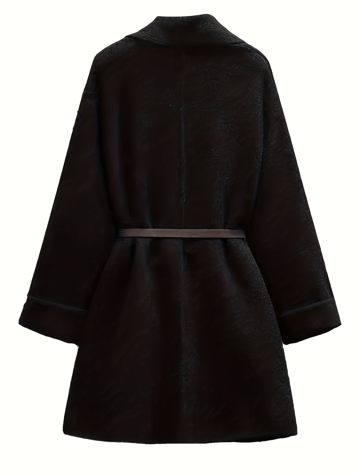 Antmvs Plus Size Elegant Coat, Women's Plus Solid Long Sleeve Shawl Collar Surplice Neck Woolen Coat With Pockets & Belt