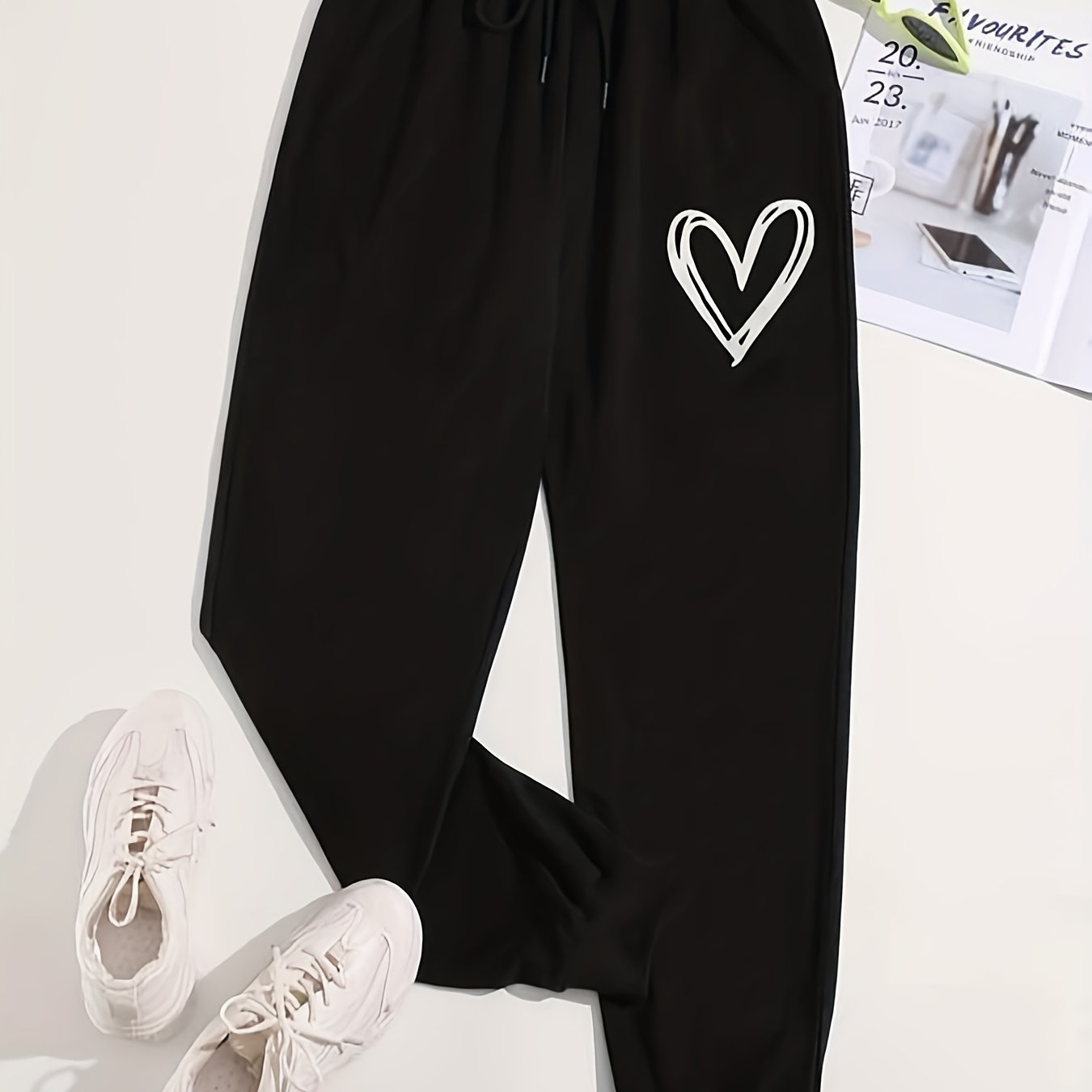 Antmvs Hearts Print Jogger Pants, Drawstring Waist Casual Sports Sweatpants, Women's Clothing