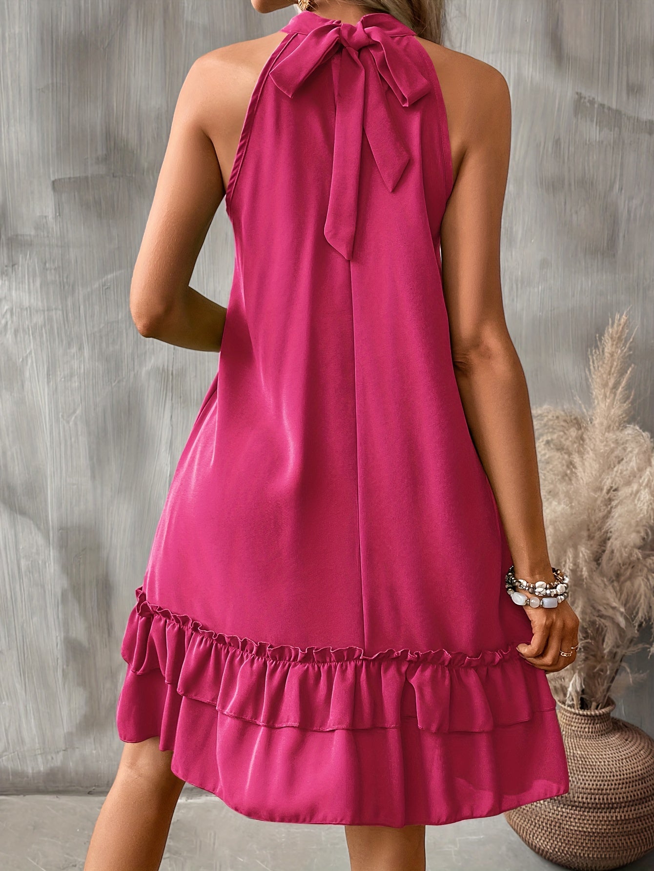 Antmvs Layered Keyhole Dress, Sexy Knotted Ruffle Hem Sleeveless Dress, Women's Clothing