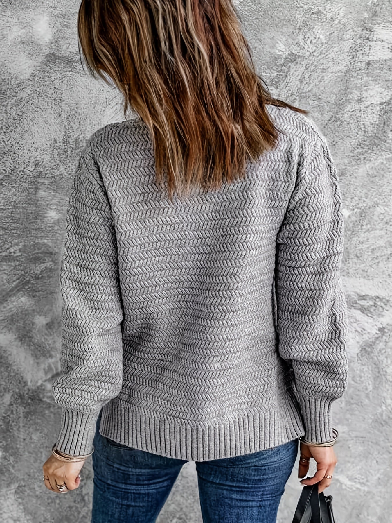 Antmvs Contrast Lace Knitted Sweater, Casual Long Sleeve Pullover Sweater For Spring & Fall, Women's Clothing