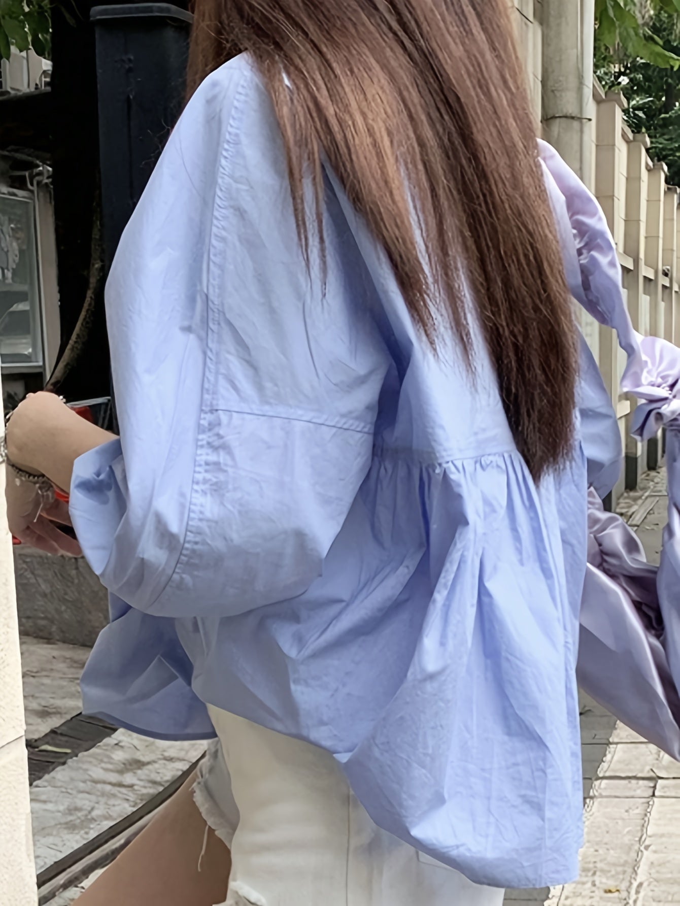 Antmvs Solid Crew Neck Smocked Blouse, Casual Long Sleeve Blouse For Spring & Fall, Women's Clothing