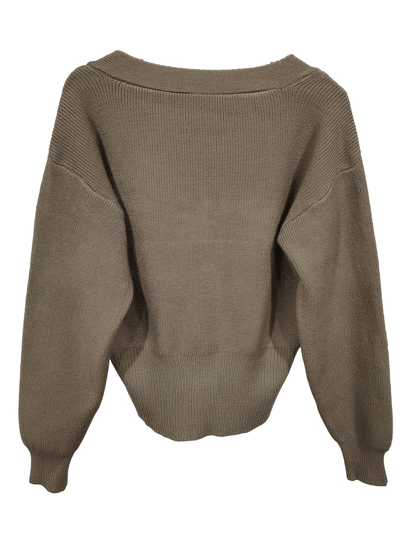 Antmvs Solid Button Front Knit Cardigan, Elegant Long Sleeve Sweater For Spring & Fall, Women's Clothing