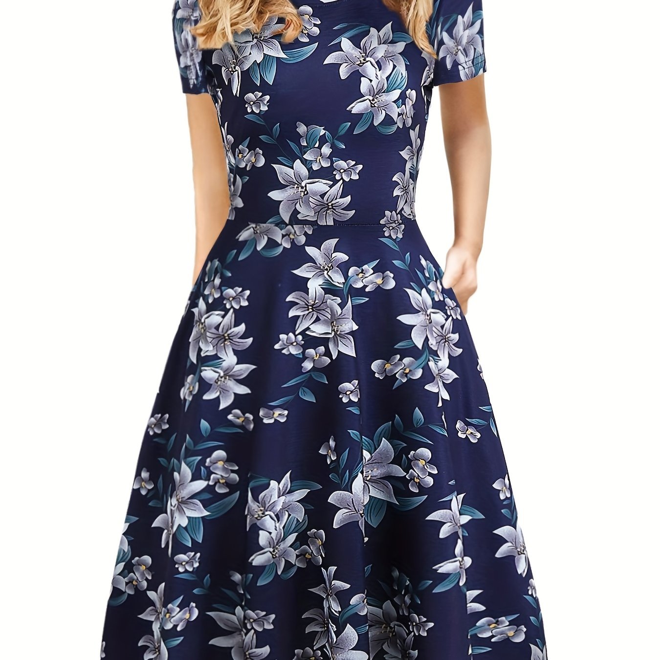 Antmvs Elegant Retro A-line Dress, Short Sleeve Casual Dress For Spring & Summer, Women's Clothing