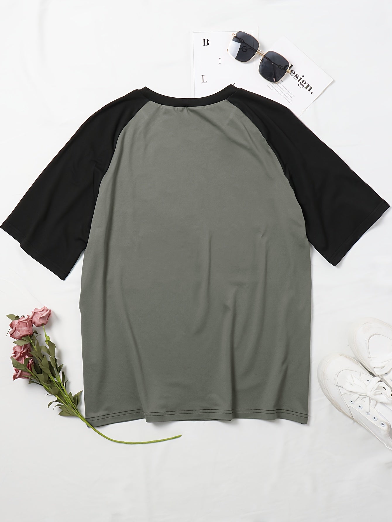 Antmvs Y2K Raglan Sleeve T-Shirt, Short Sleeve Casual Top For Fall & Spring, Women's Clothing