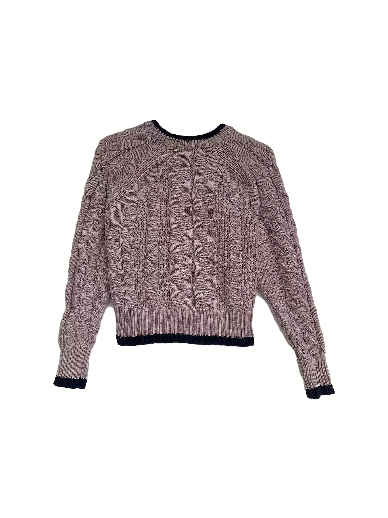 Antmvs Contrast Trim Button Up Cable Knit Cardigan, Casual Long Sleeve Sweater Outwear, Women's Clothing
