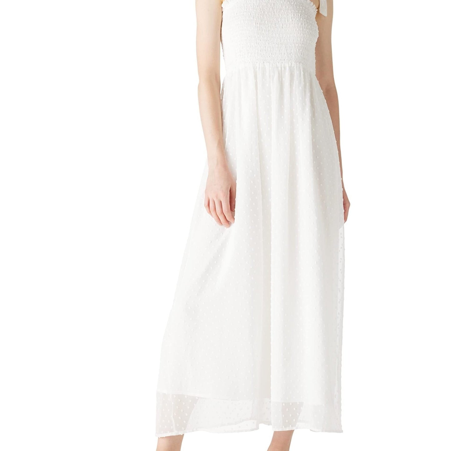 Antmvs Swiss Dot Tie Strap Shirred Dress, Elegant Backless Ruffle Trim Dress, Women's Clothing