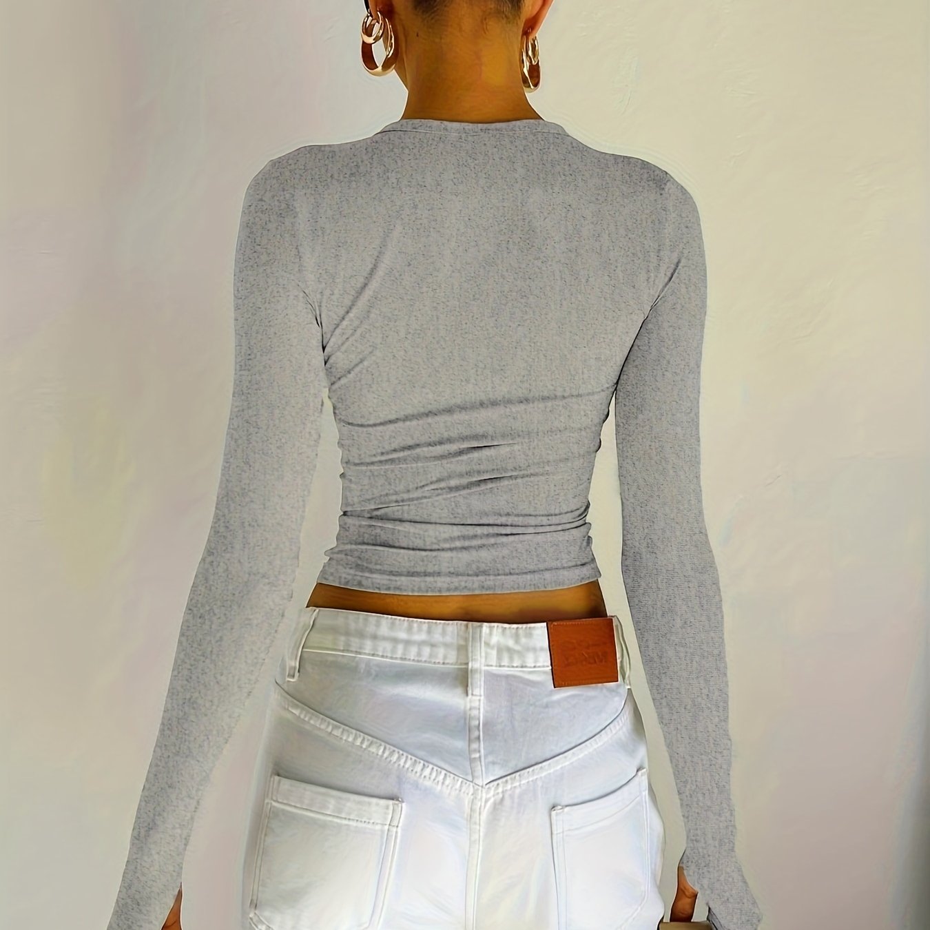 Antmvs Slim Solid Crew Neck T-Shirt, Y2K Long Sleeve T-Shirt For Spring & Fall, Women's Clothing