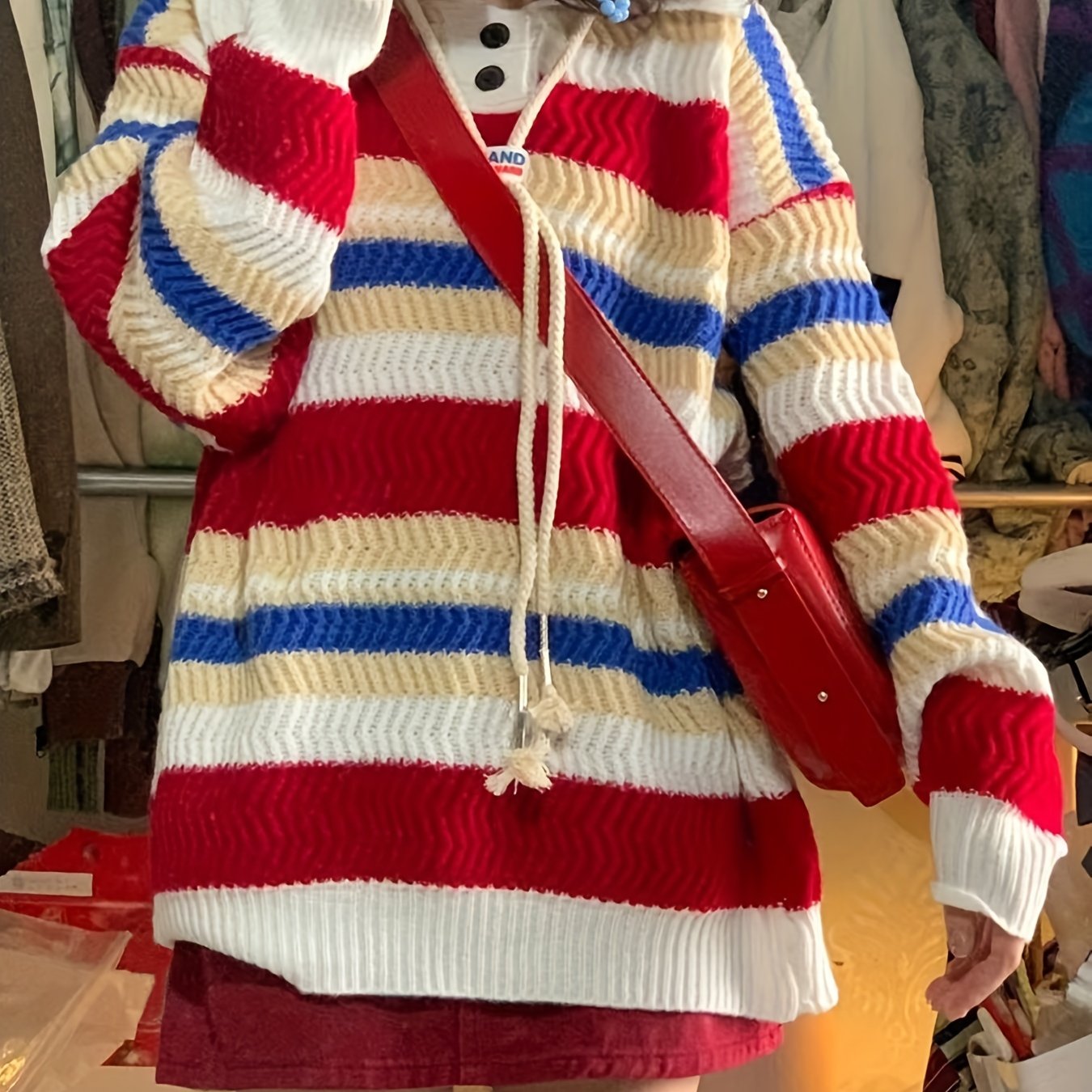 Antmvs Striped Button Front Knit Sweater, Cute Long Sleeve Pullover Sweater For Fall & Winter, Women's Clothing