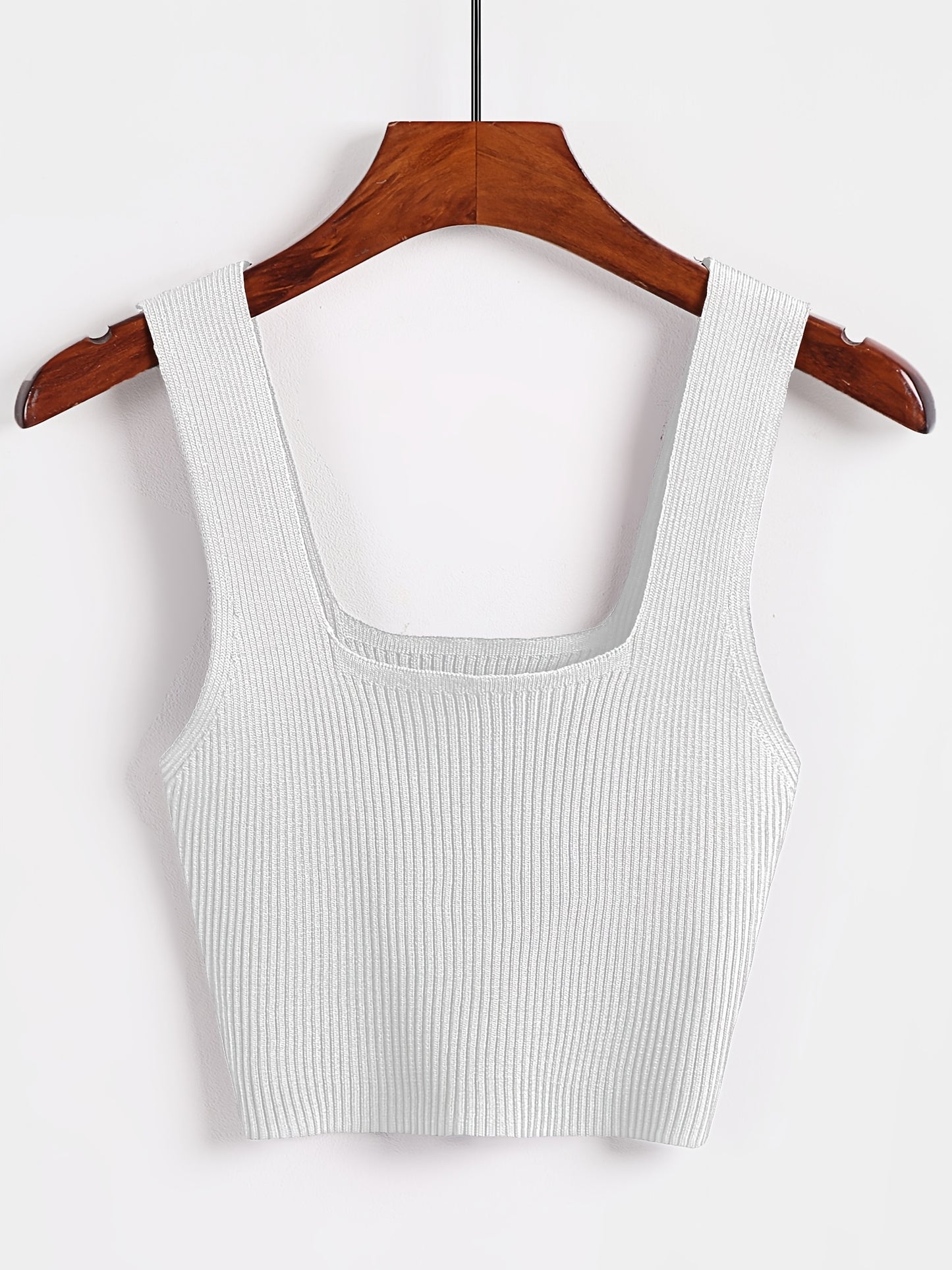 Antmvs Solid Cropped Rib Knitted Vest, Elegant Sleeveless Summer Stretchy Vest, Women's Clothing